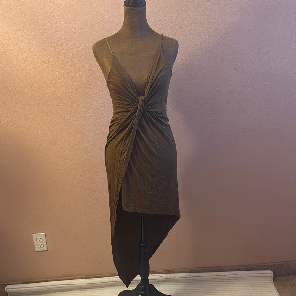 Lush Brown Halter Asymmetrical Sheath Dress Cocktail